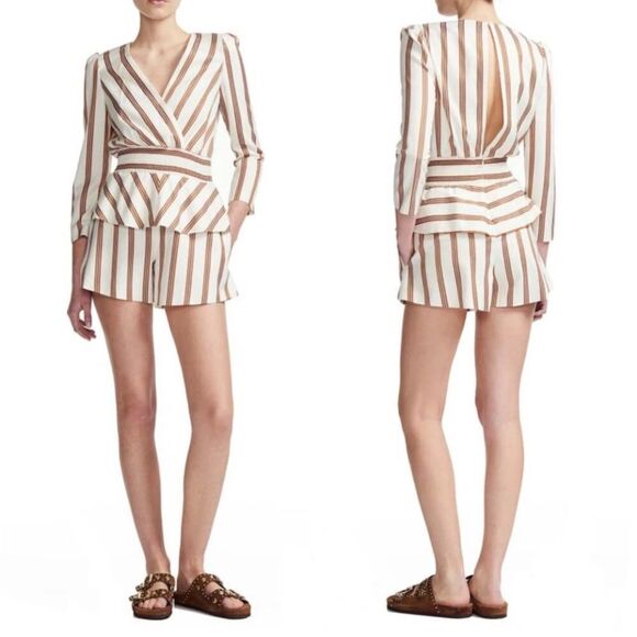 Maje Leno Striped Romper Brown and Cream Size XS 34 - Picture 1 of 12
